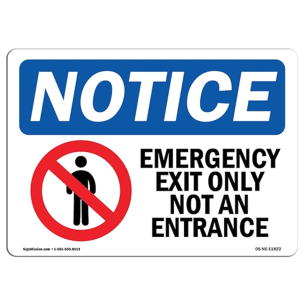 Sign, 18" H, 24" W, Rigid Plastic, Emergency Exit Only Not An Entrance Sign With Symbol, Landscape